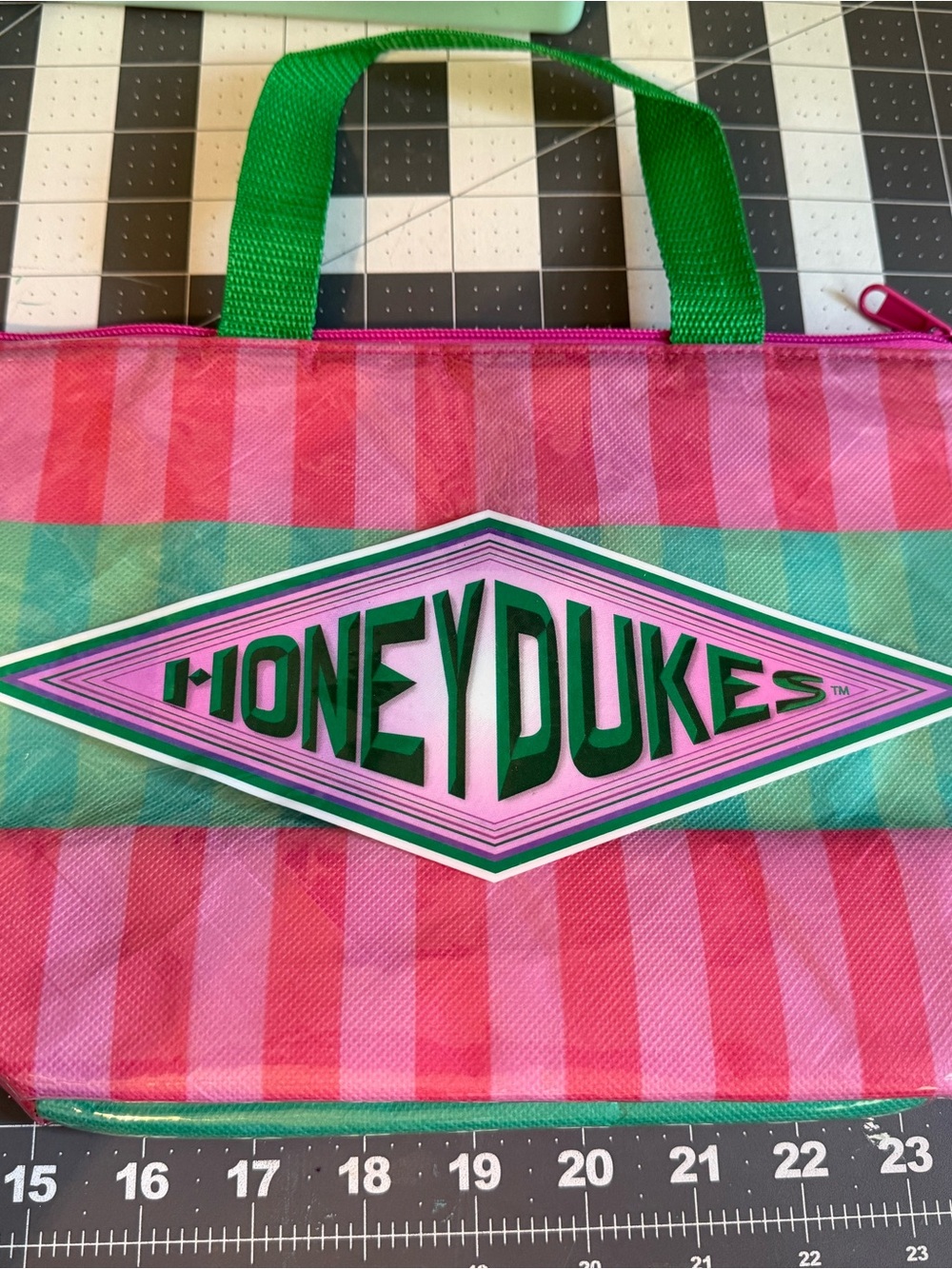 Honeydukes Pink & Teal Striped Insulated Lunch Bag - Read Description Issue!